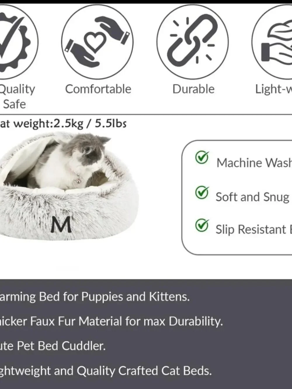 NEW Cat's Round Fluffy Cat Bed, Comfortable Indoor Cat or Small Dog Bed